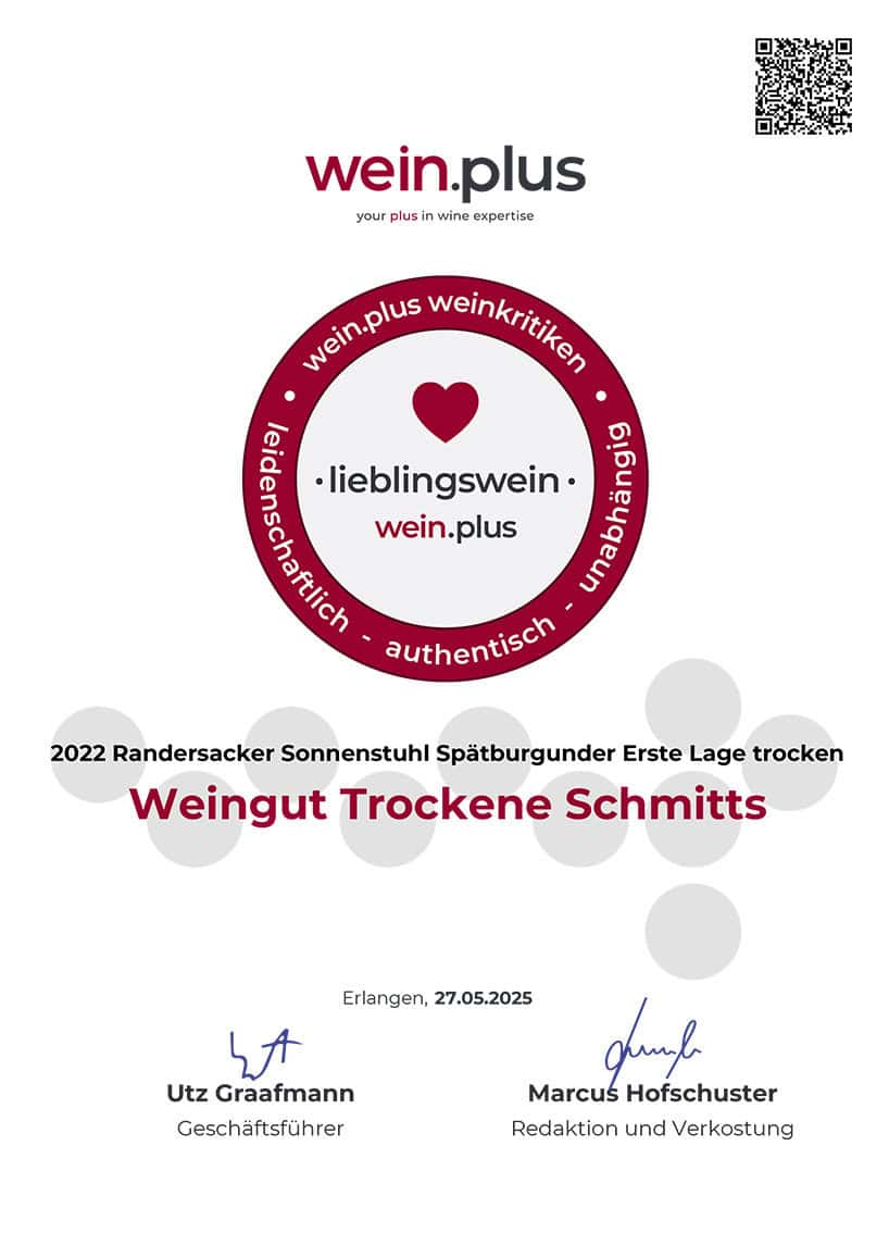 Weinurkunde 2022 randersacker sonnenstuhl erste lage trocken franken favorite