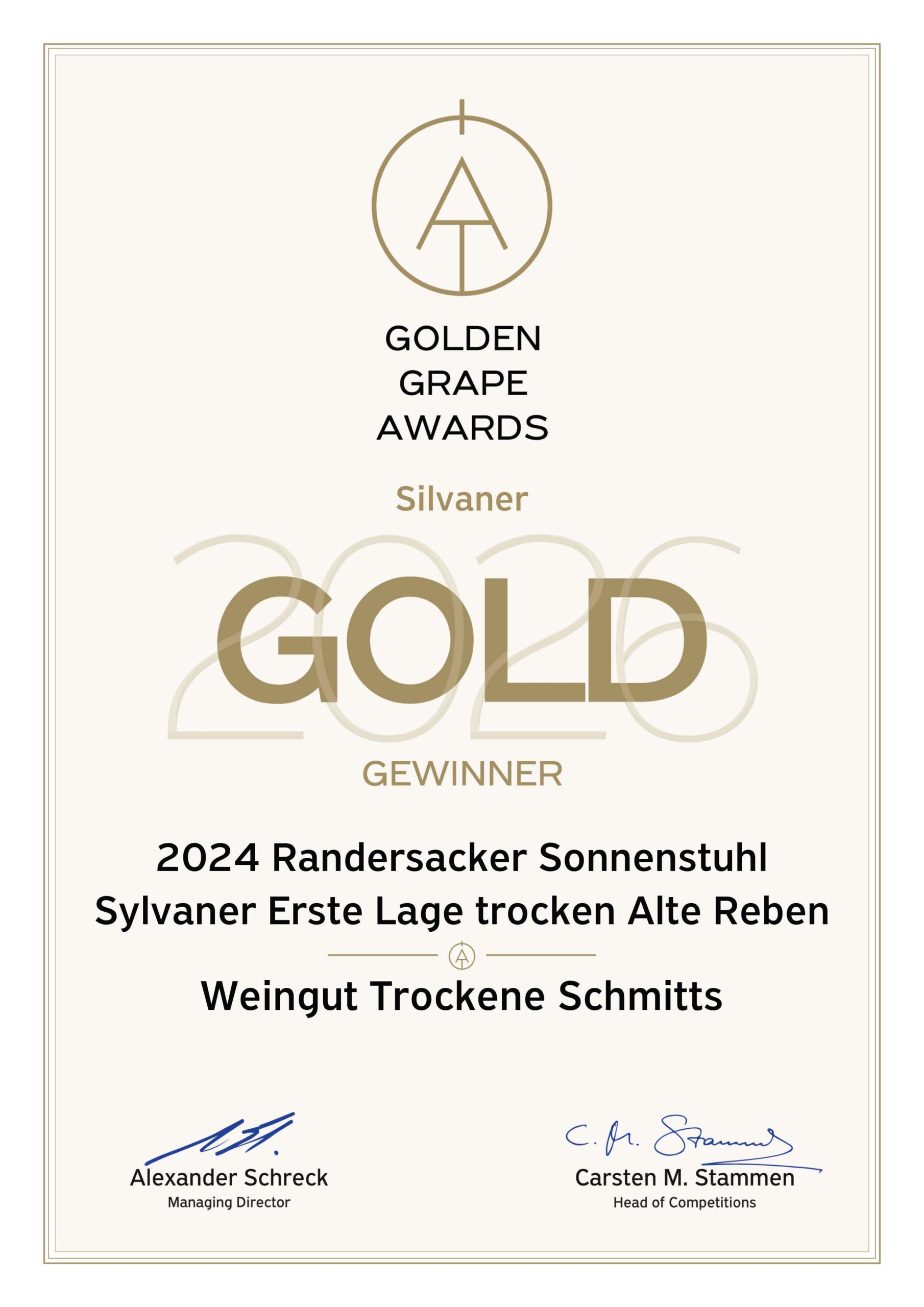 Sylvaner Alte Reben <br>ERSTE LAGE <br>Sonnenstuhl 2 Golden Grape Award Sylvaner AR scaled